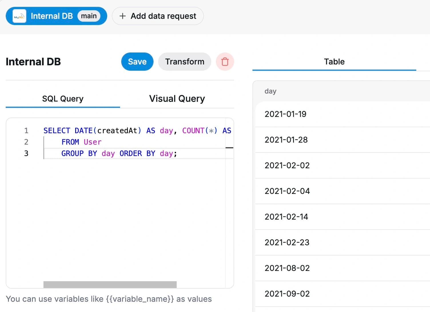 Prepare a reusable dataset in Chartbrew