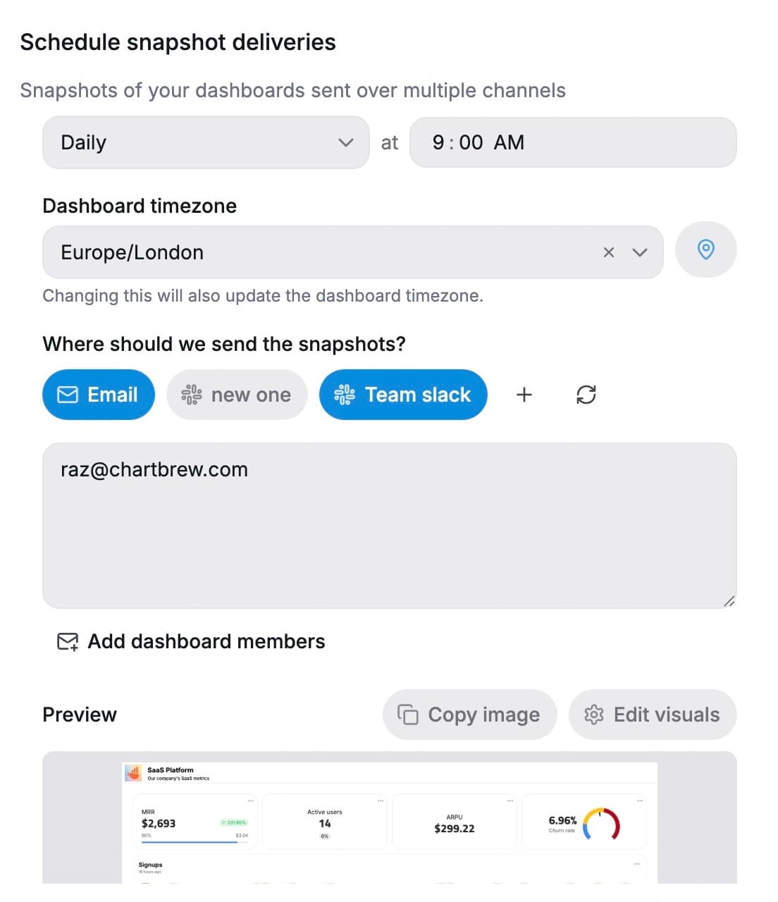 Scheduled chart refresh settings in Chartbrew