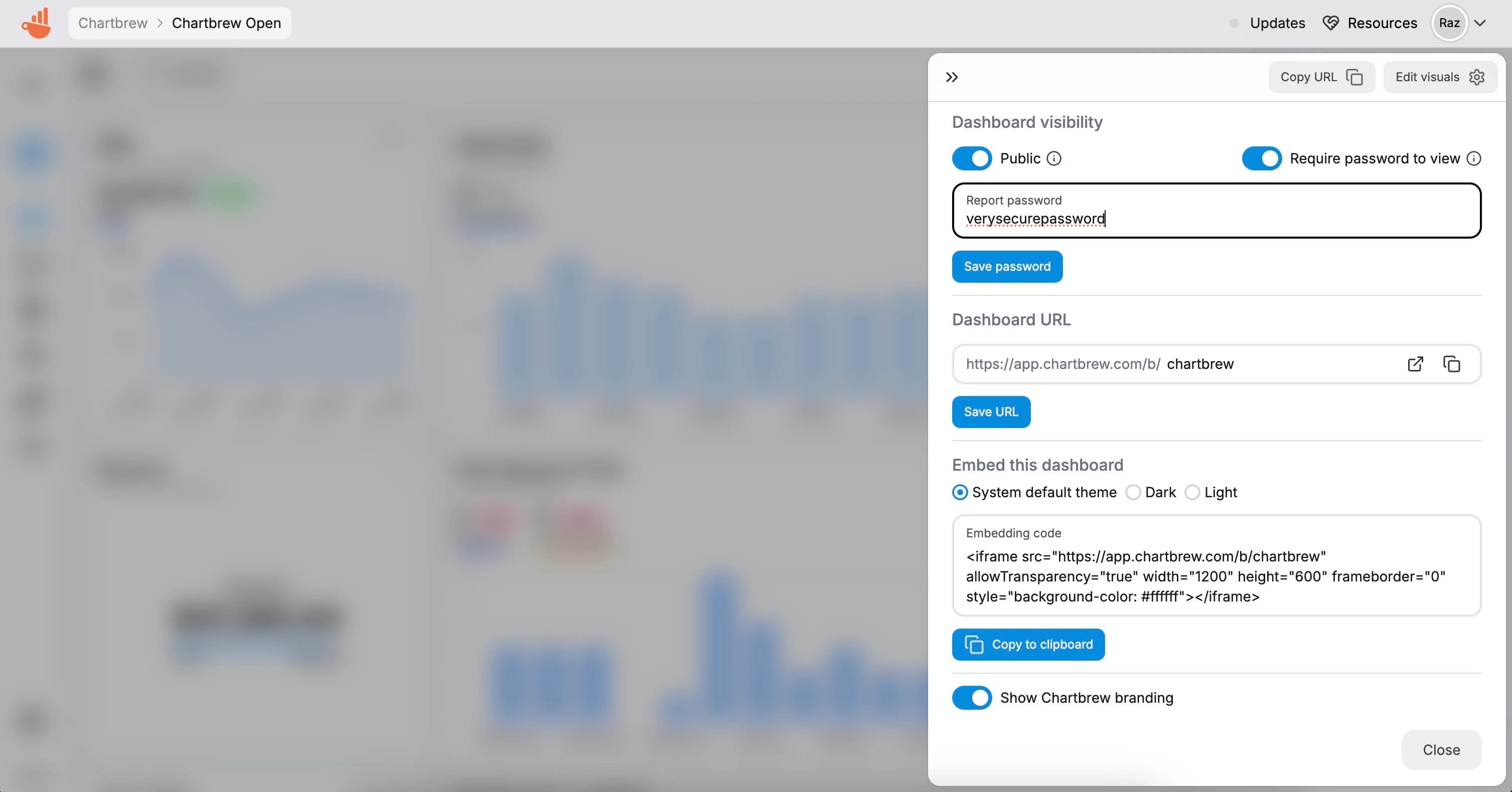 Embedded dashboards