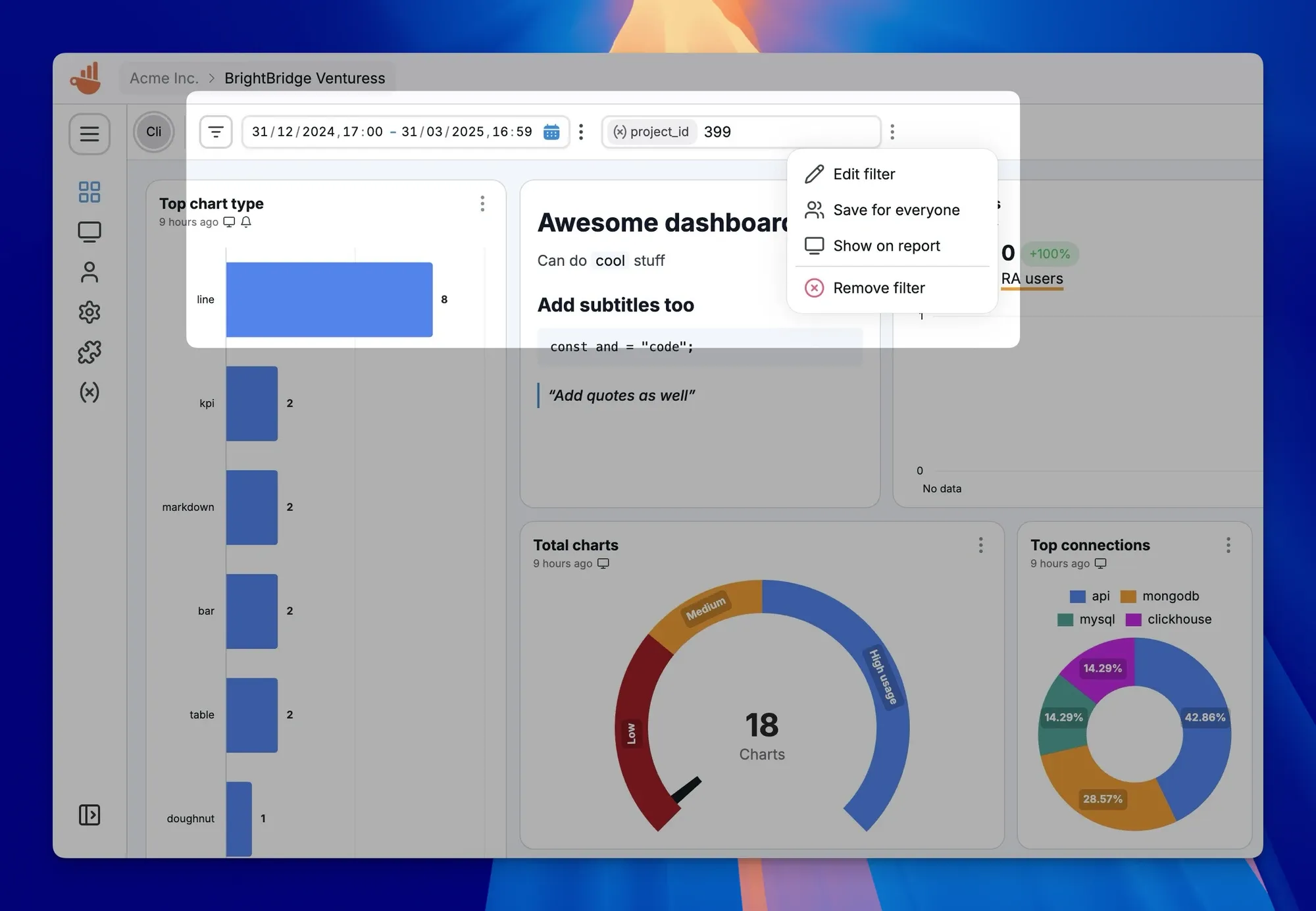 Chartbrew v4 filters