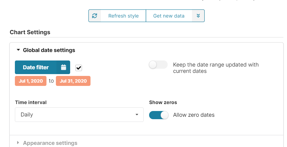 Chart date filtering in Chartbrew