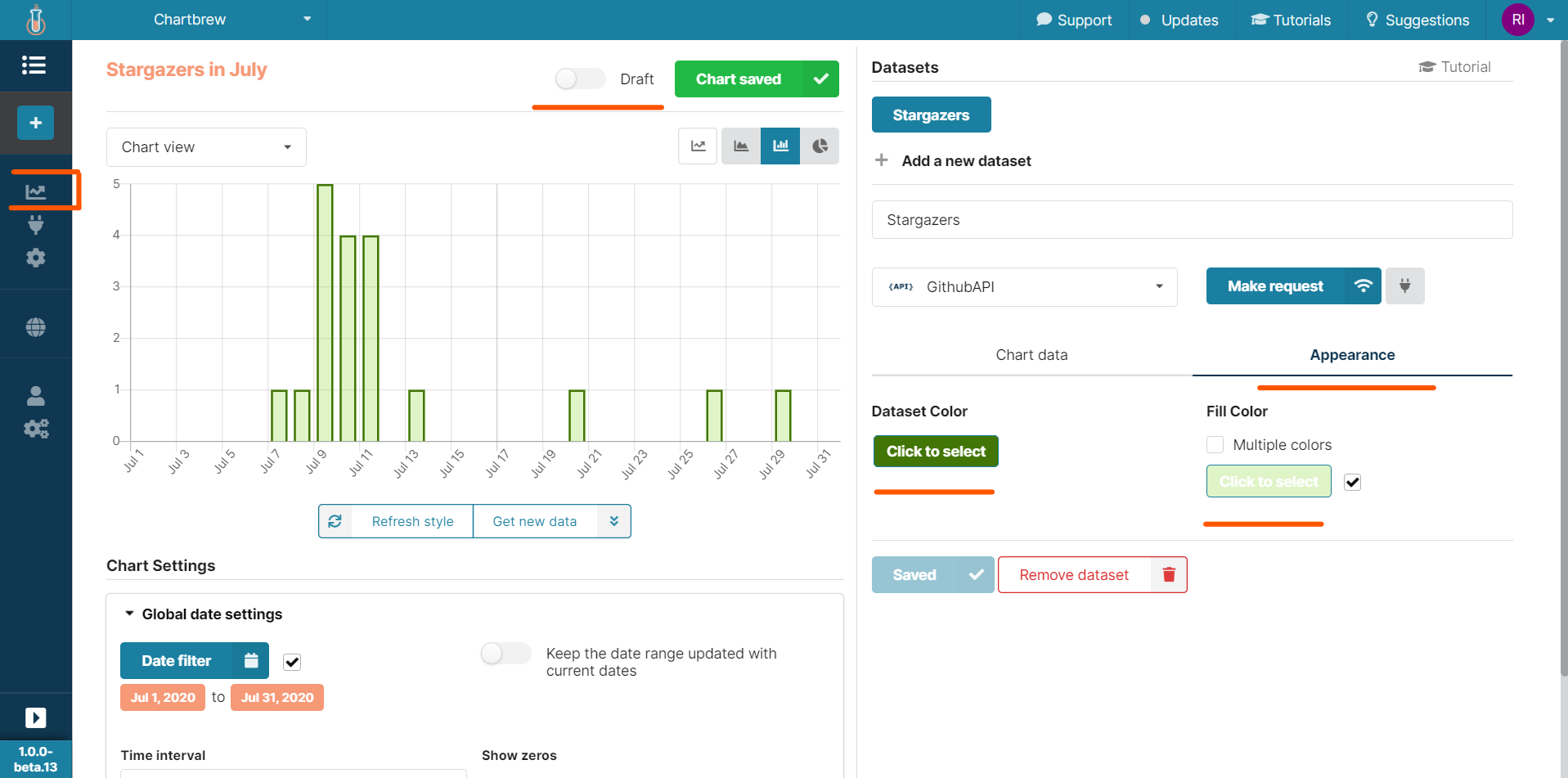 Customising the chart in Chartbrew