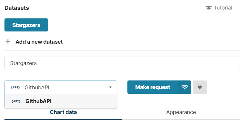 Selecting a connection in Chartbrew