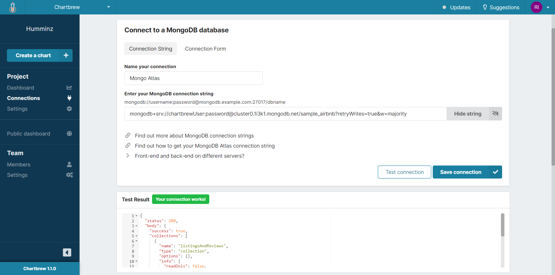 MongoDB dashboard connection