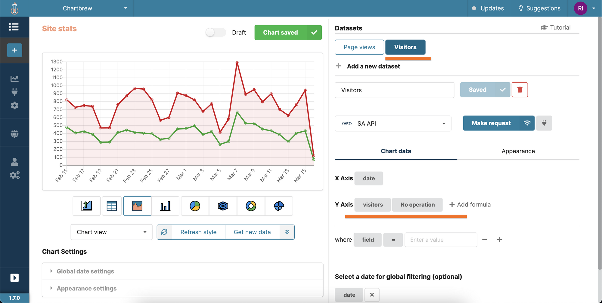 Chartbrew multiple datasets