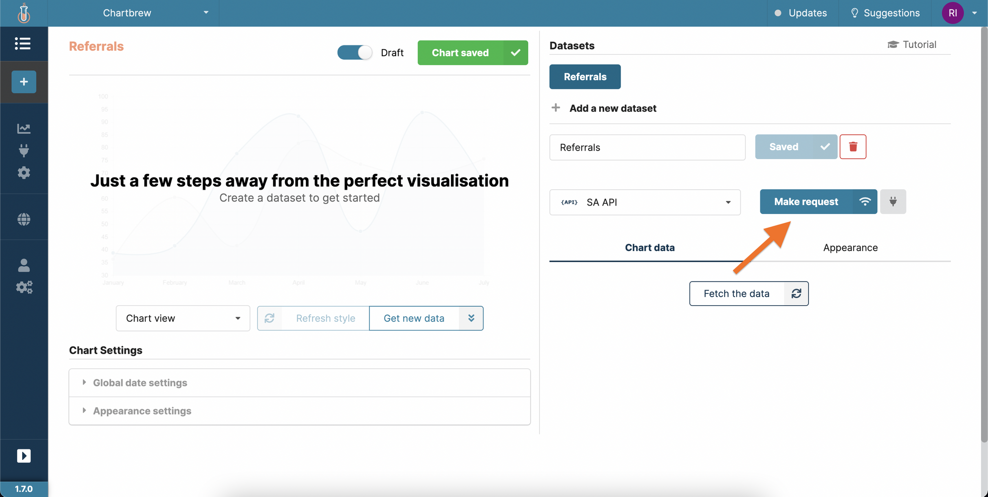 Referrals chart in Chartbrew