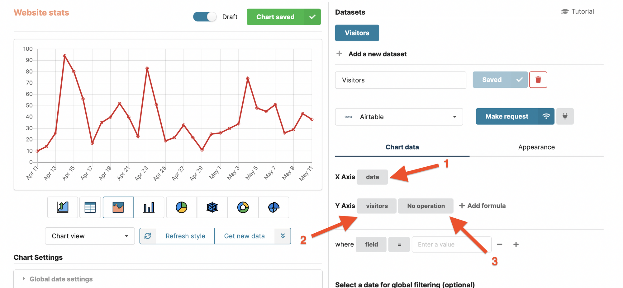 Plotting Airtable data in a line chart in Chartbrew