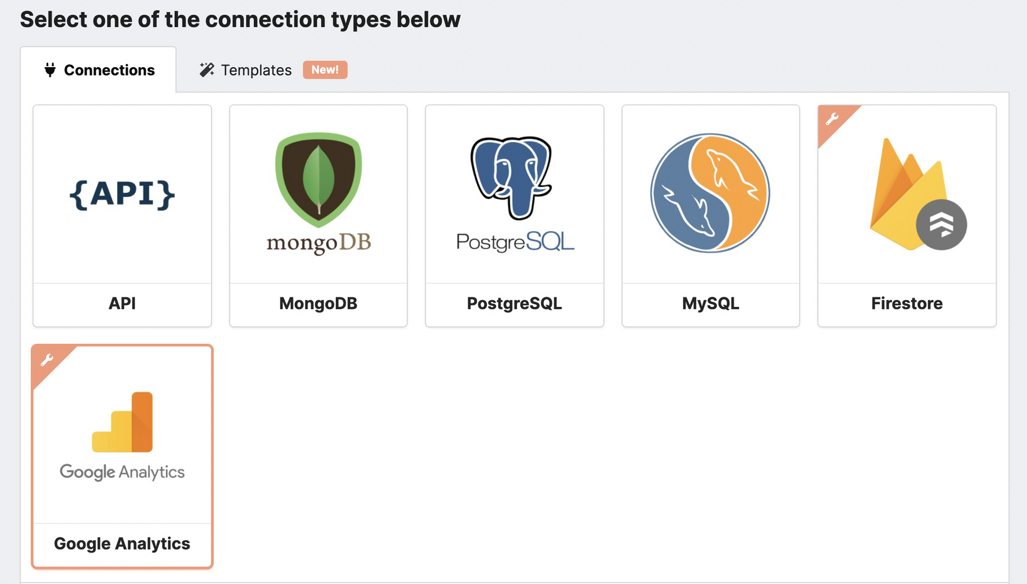 List of integrations in Chartbrew