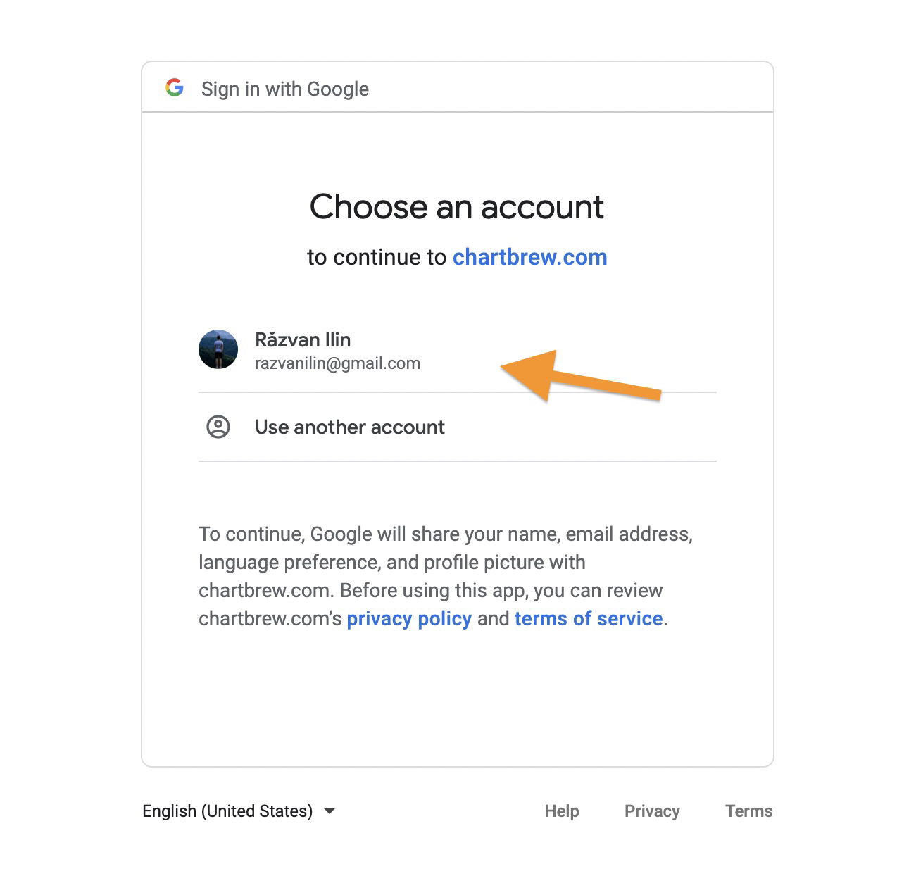 Google authentication process for Chartbrew