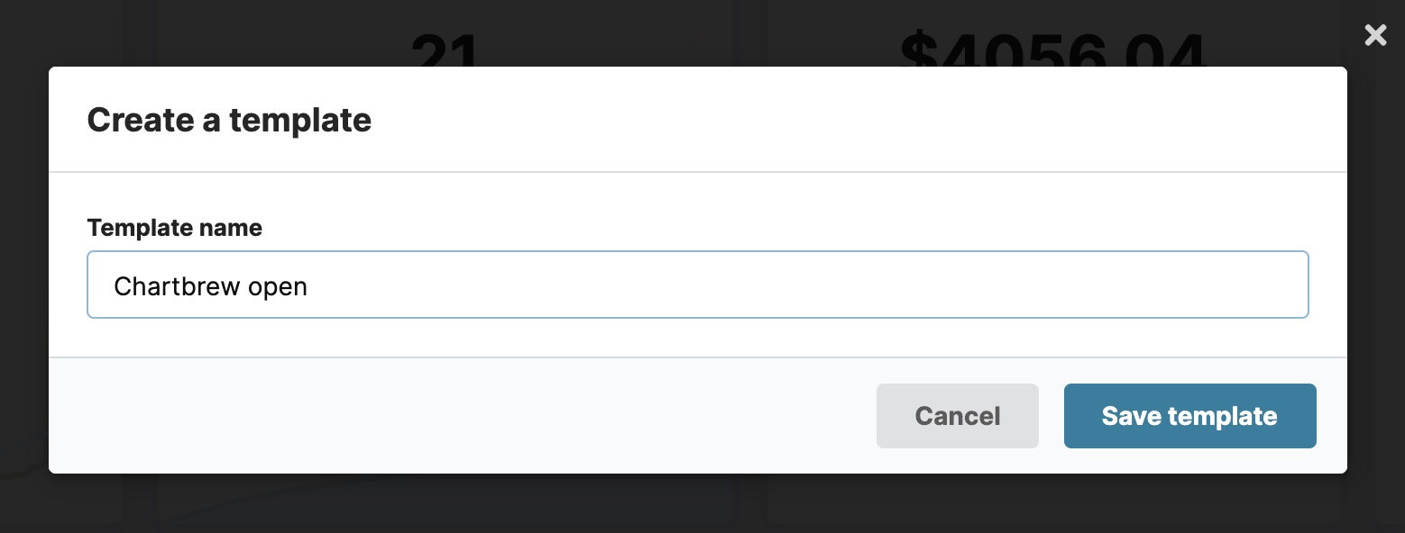 Saving a dashboard template in Chartbrew