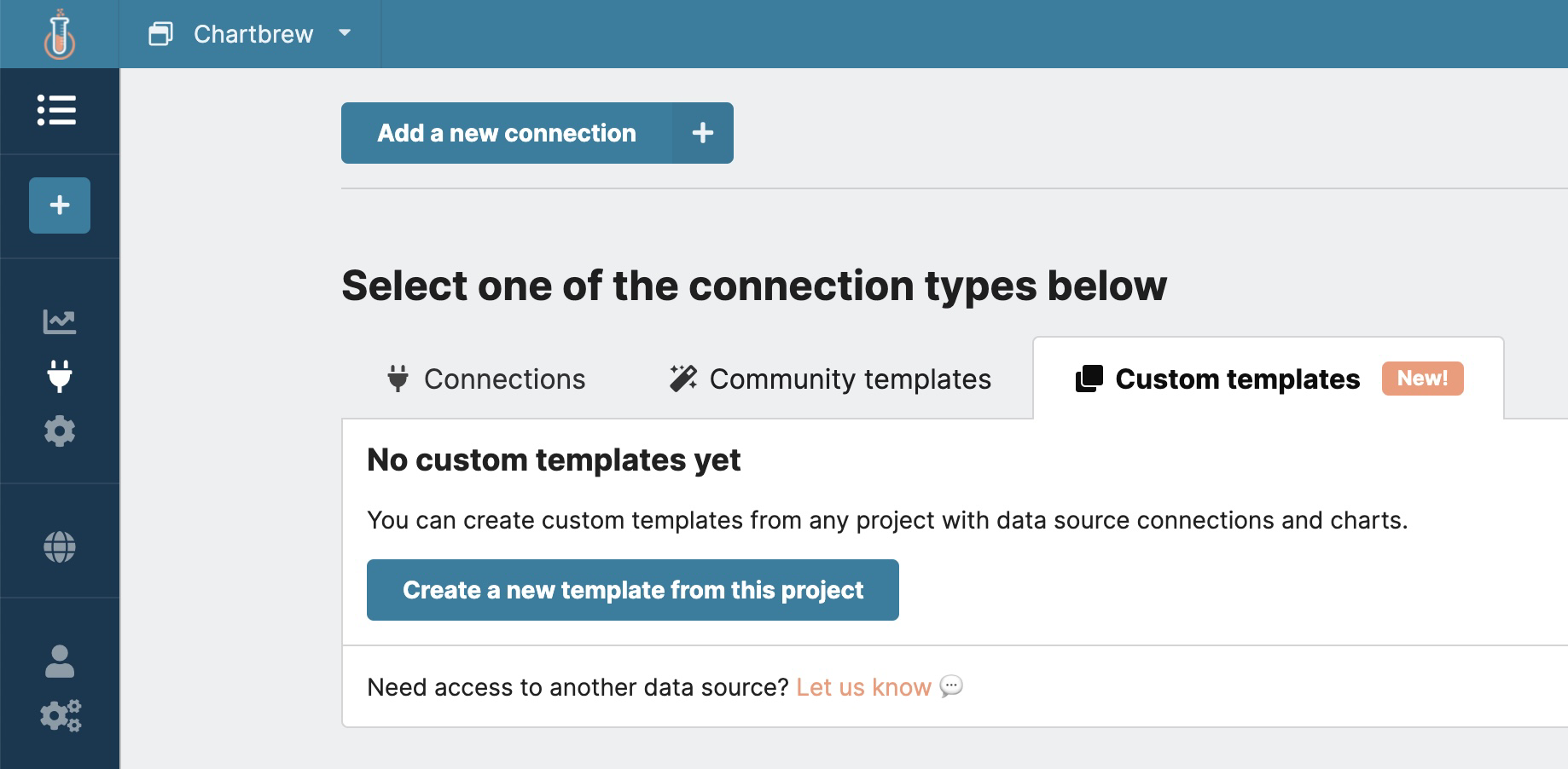 Generating a template from the connections screen in Chartbrew