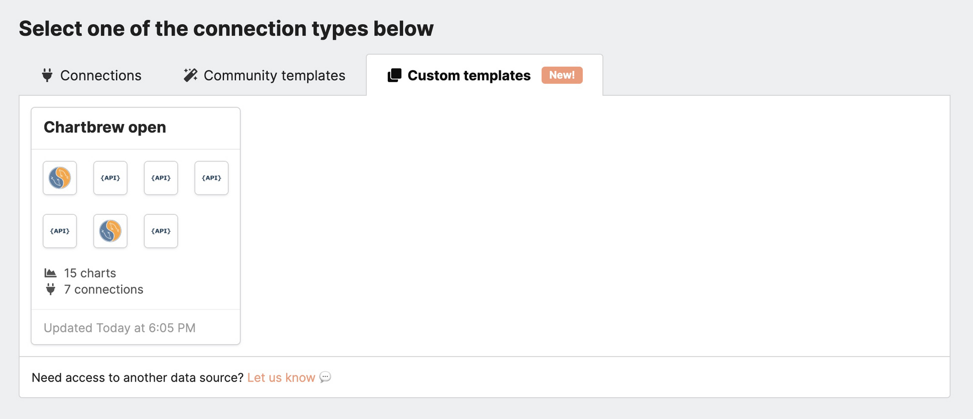 List of custom templates in Chartbrew