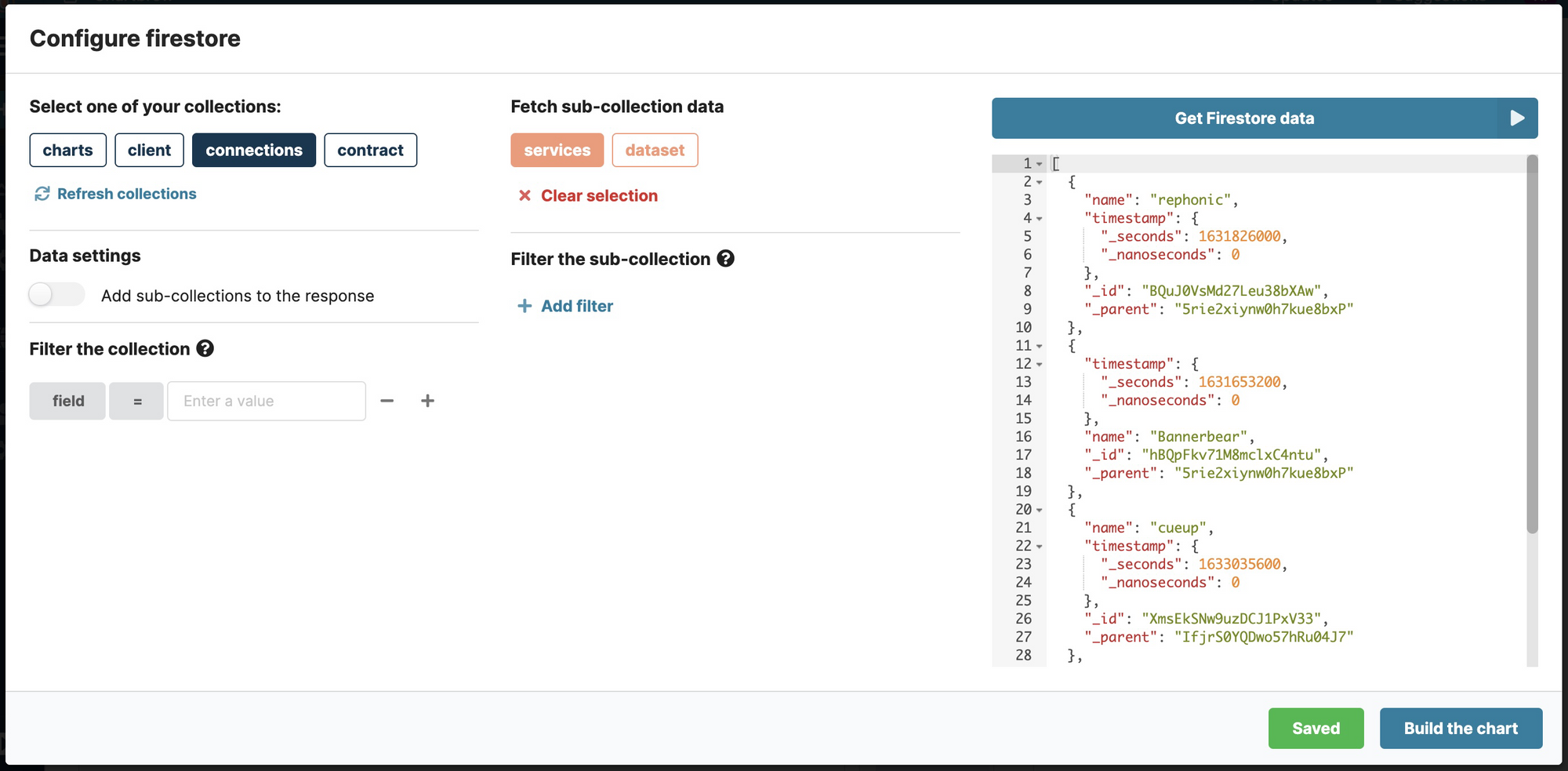 Chartbrew with Firestore sub-collections