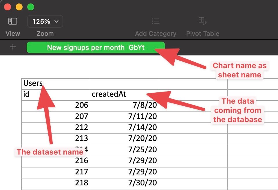 Excel export in Chartbrew