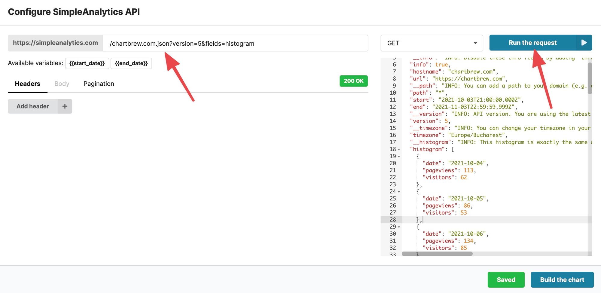 API request builder in Chartbrew