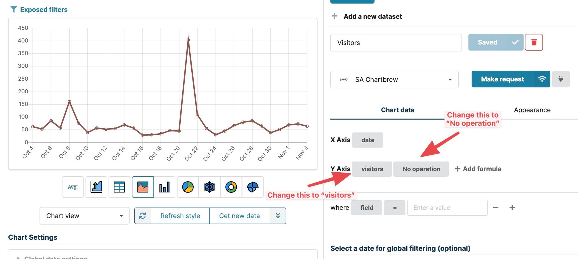 Time series in Chartbrew