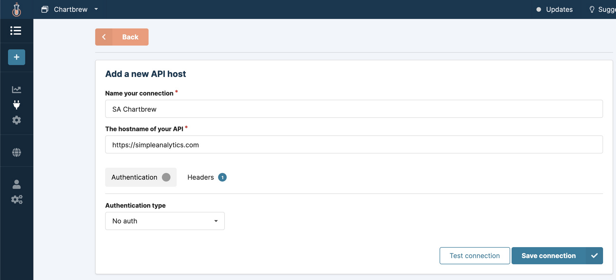 Creating a new API connection in Chartbrew