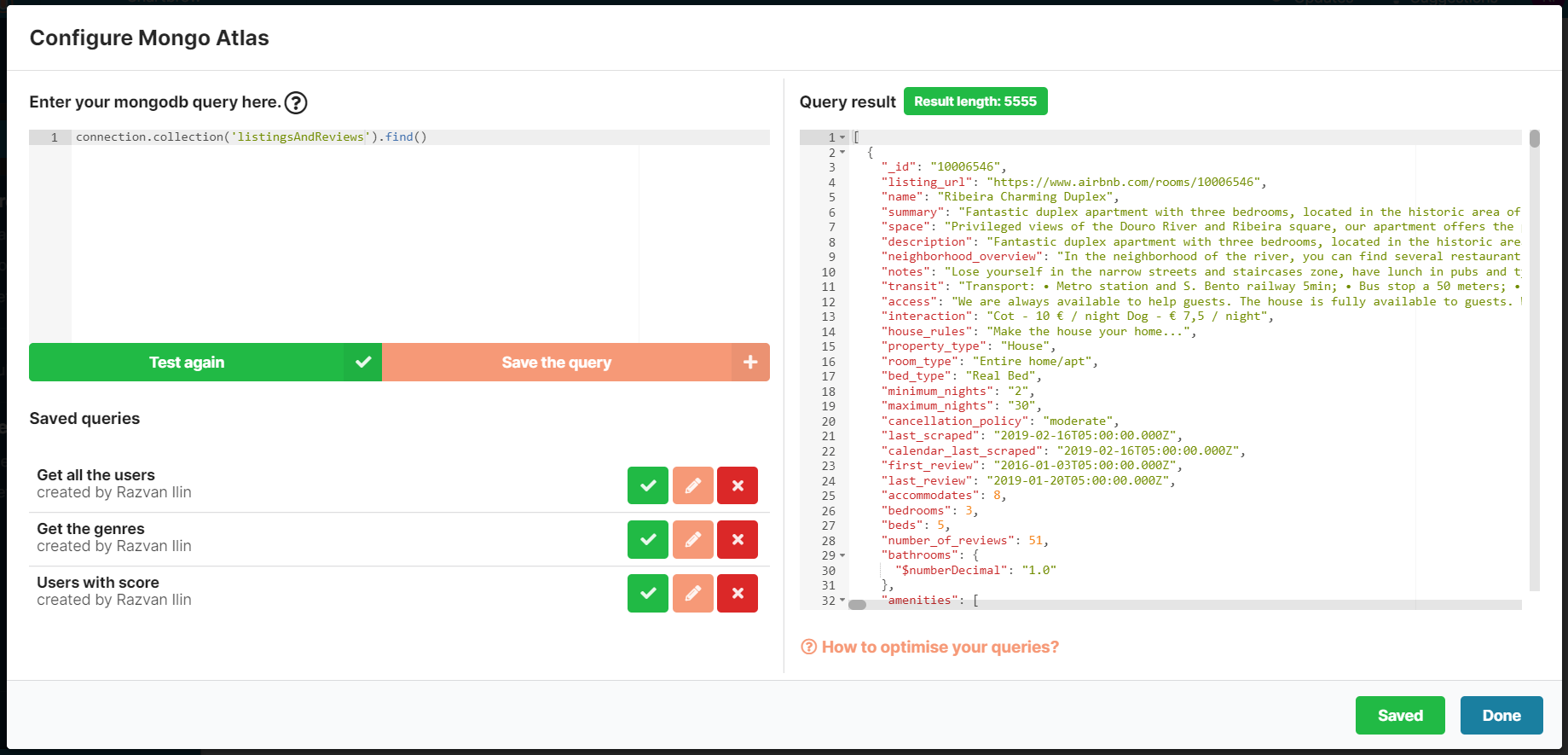 MongoDB query in Chartbrew