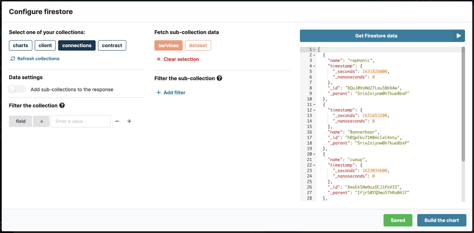 Firestore collection browser in Chartbrew