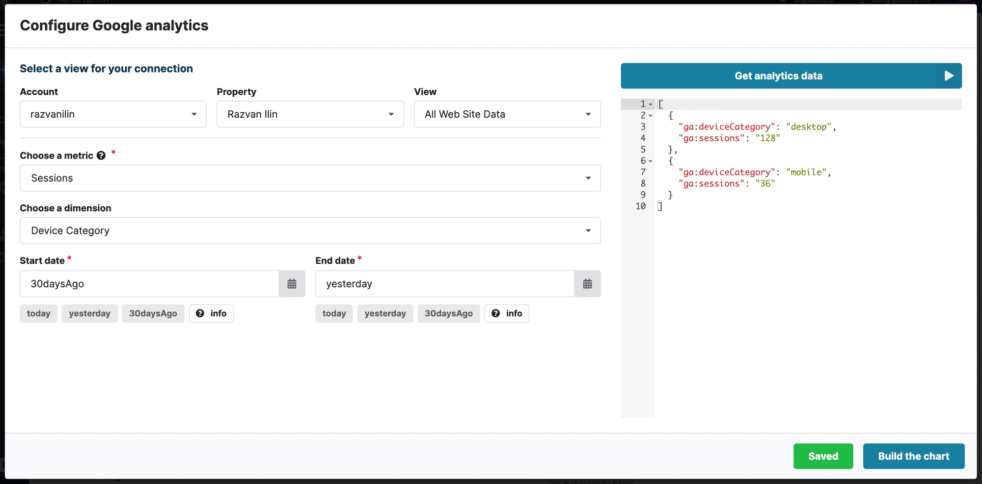 Getting Google Analytics data in Chartbrew