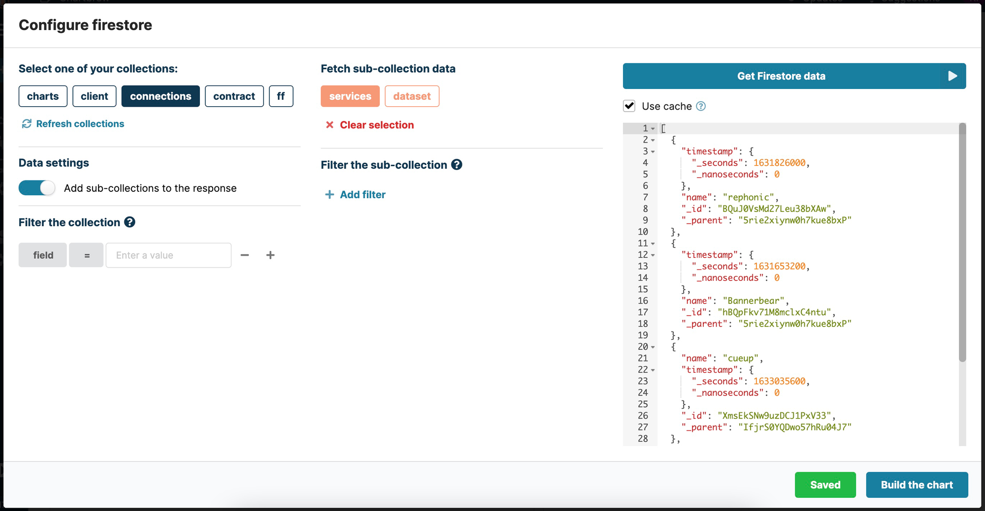 Firestore query interface in Chartbrew