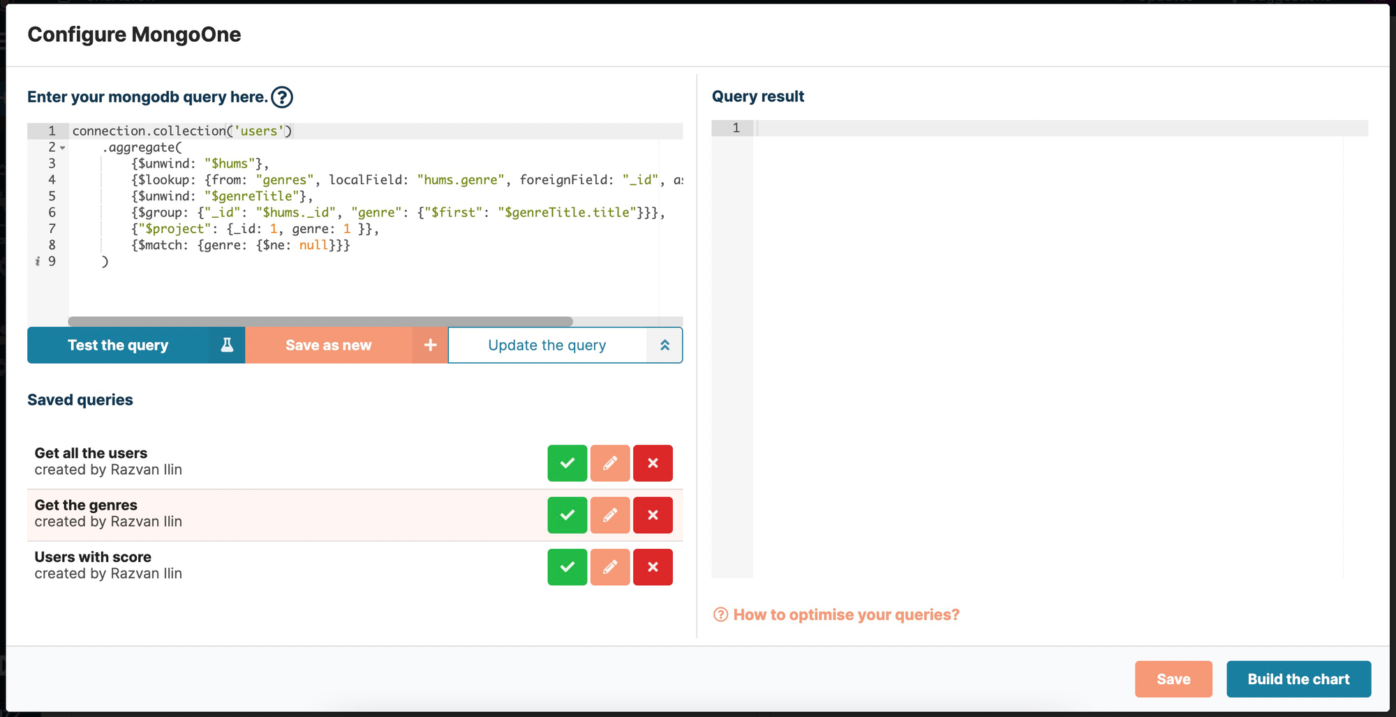 MongoDB data queries in Chartbrew