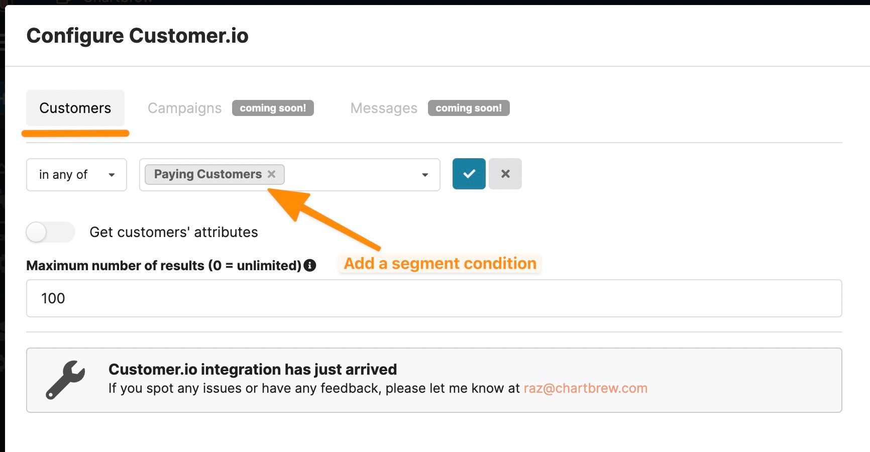 Getting segment data from customer.io