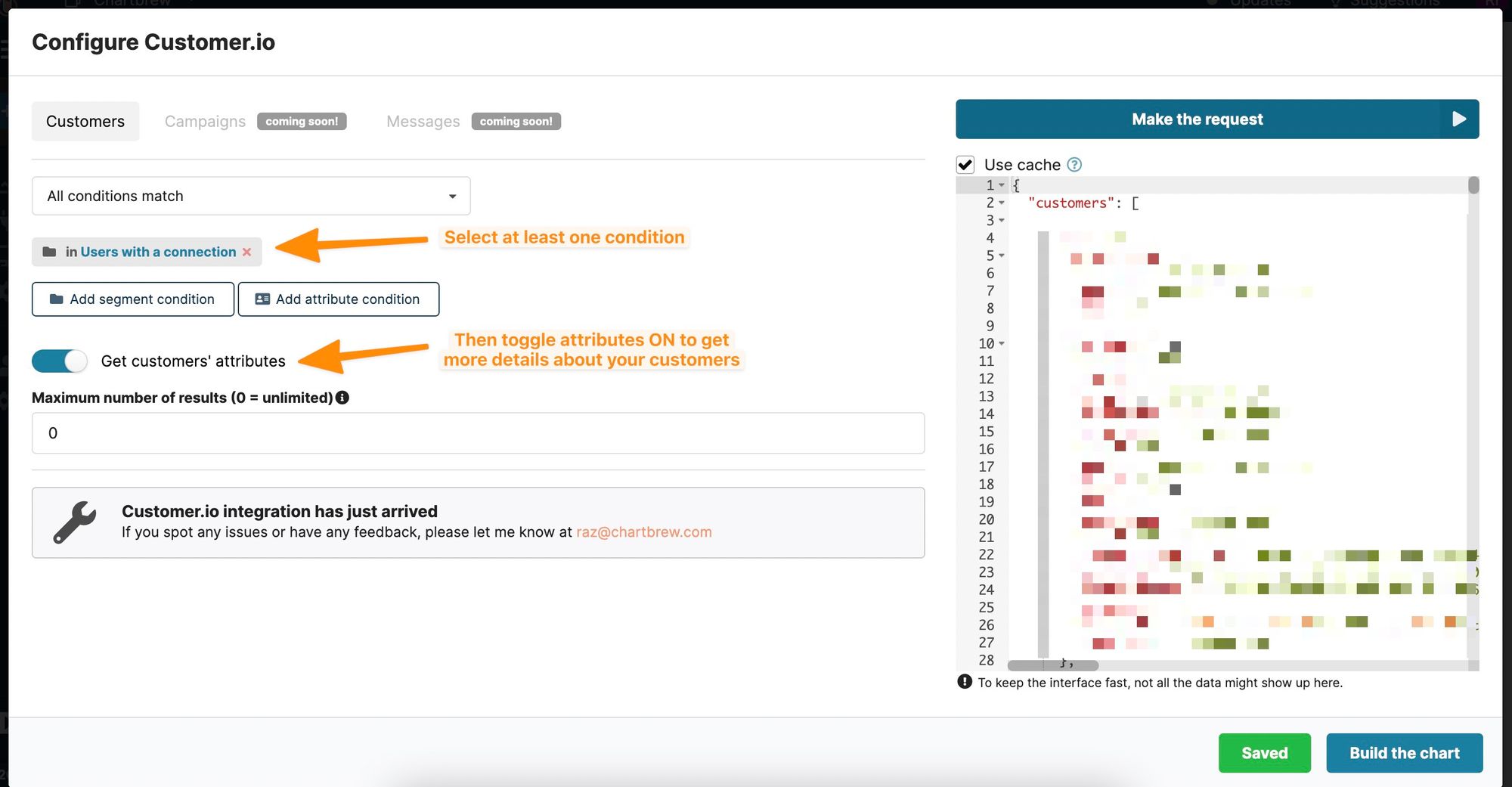 Fetching data from Customer.io in Chartbrew