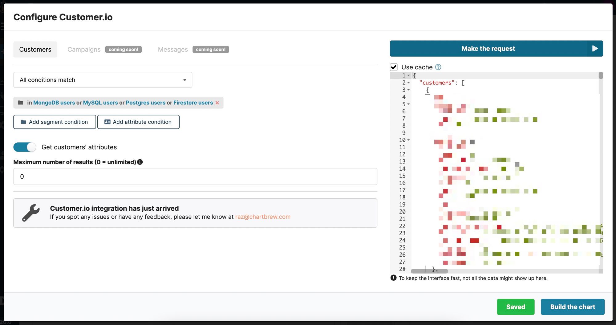 Getting data from Customer.io segments in Chartbrew