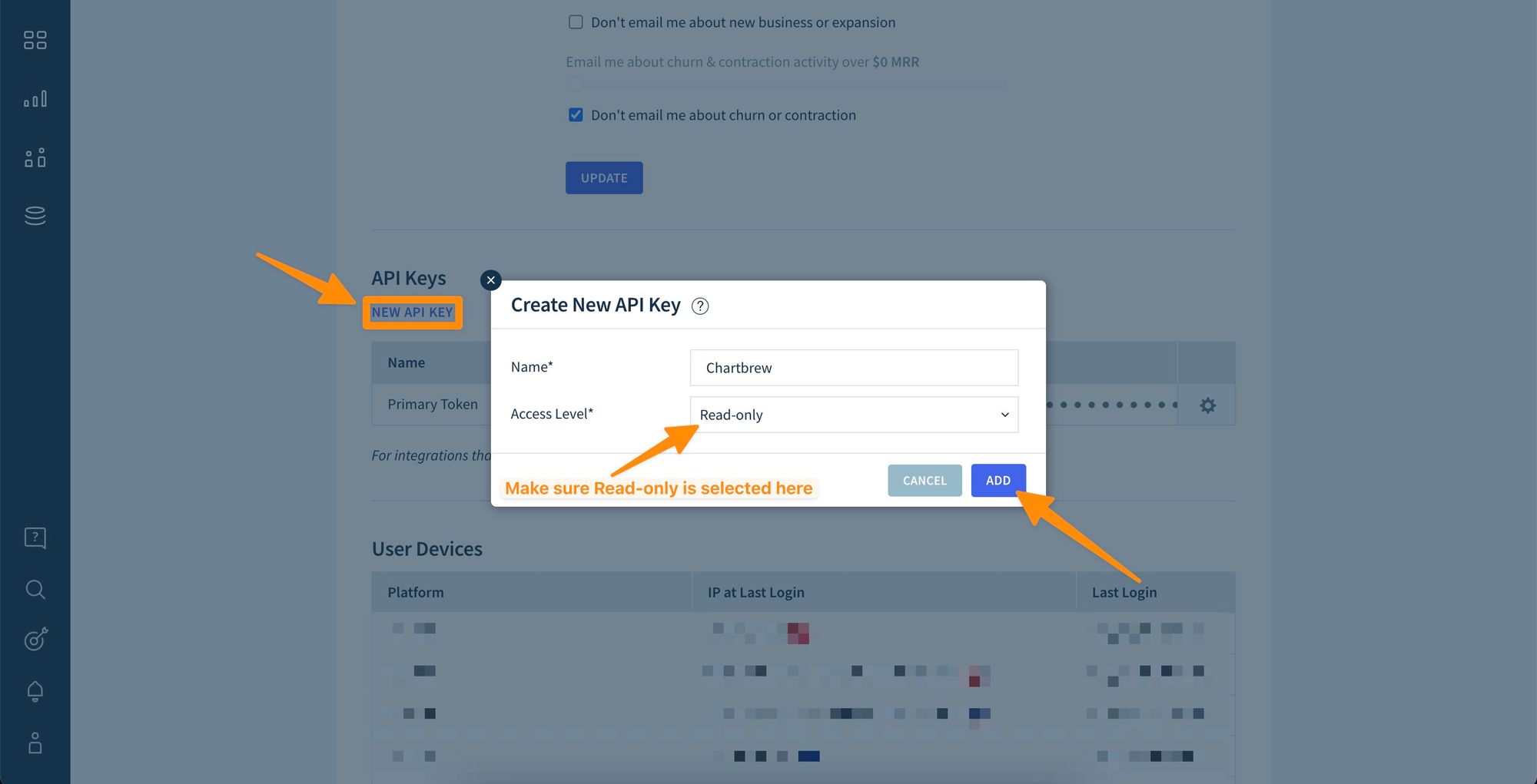 Create a new ChartMogul API key for Chartbrew