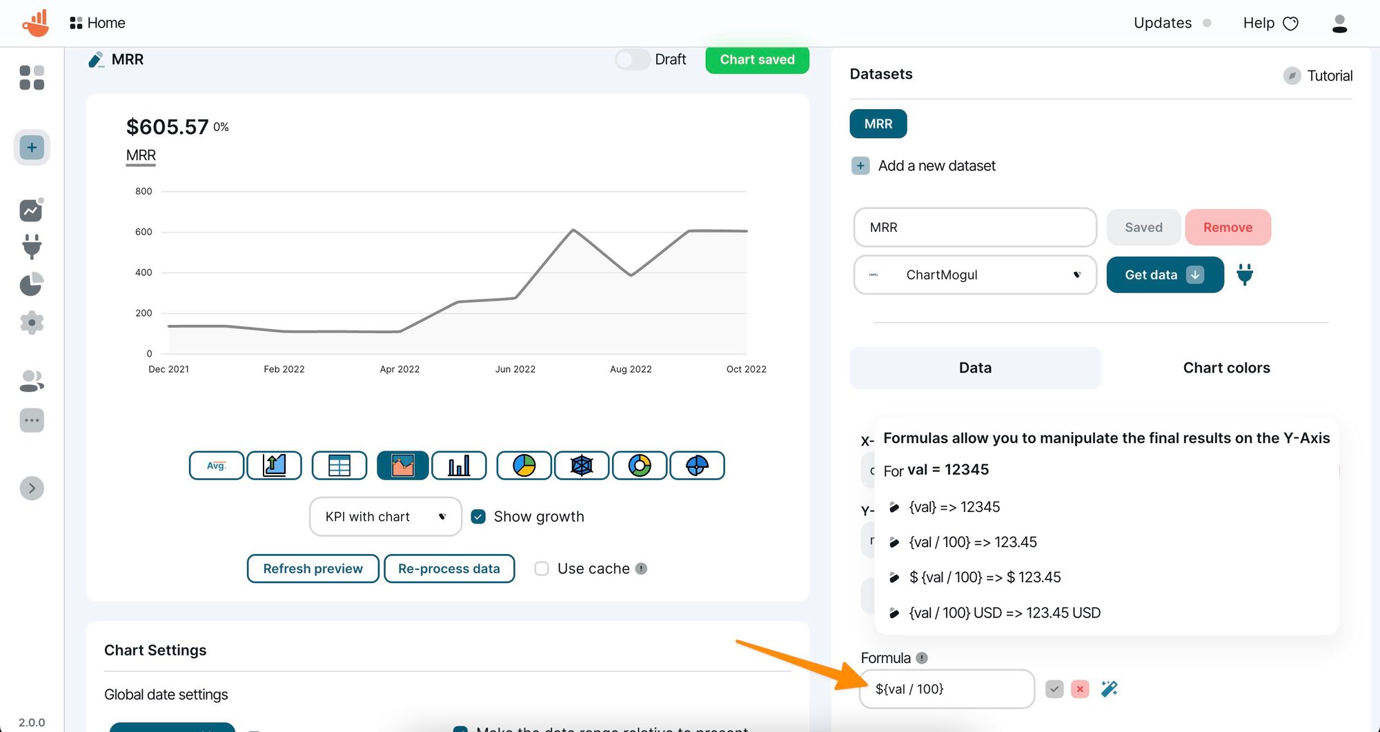 Add formulas to manipulate the final value on the chart