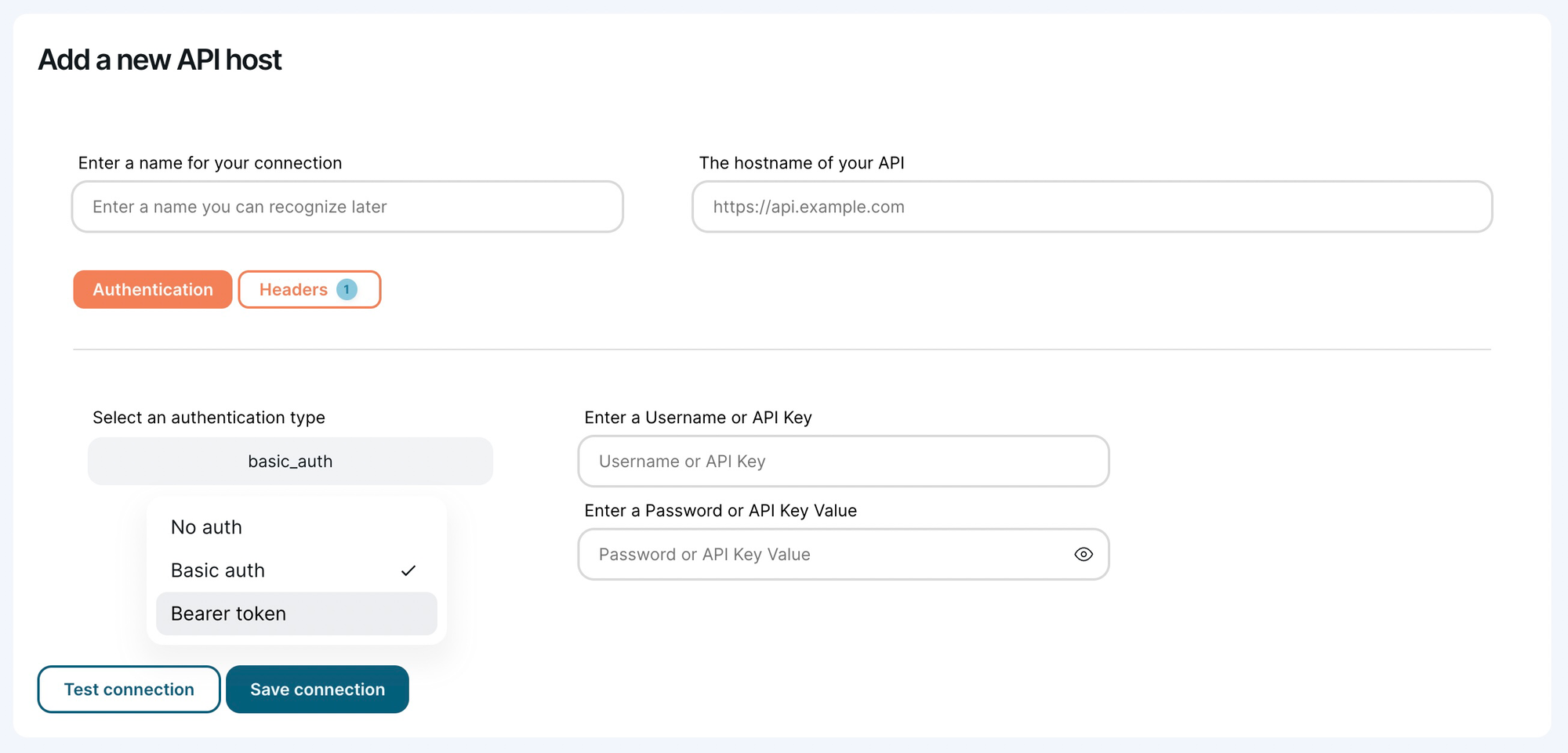 API connection configuration in Chartbrew