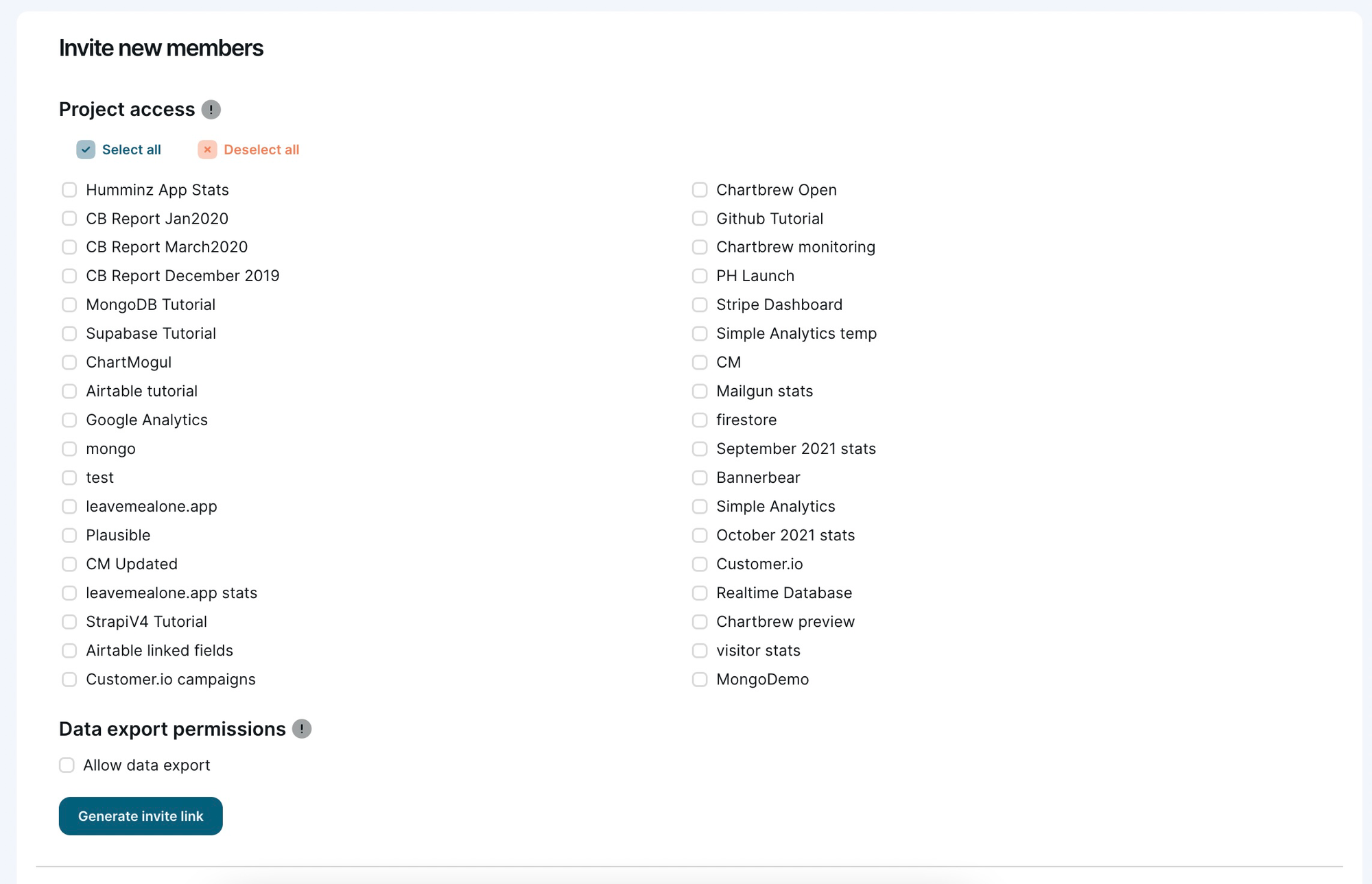 Granular project access within teams in Chartbrew