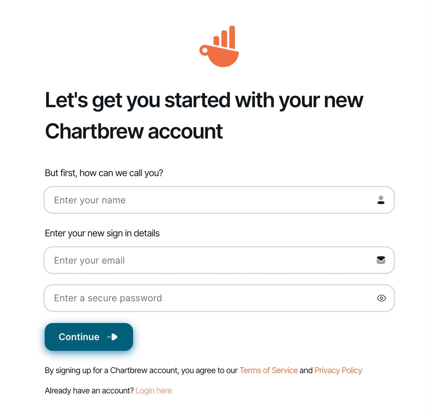 The Chartbrew signup page