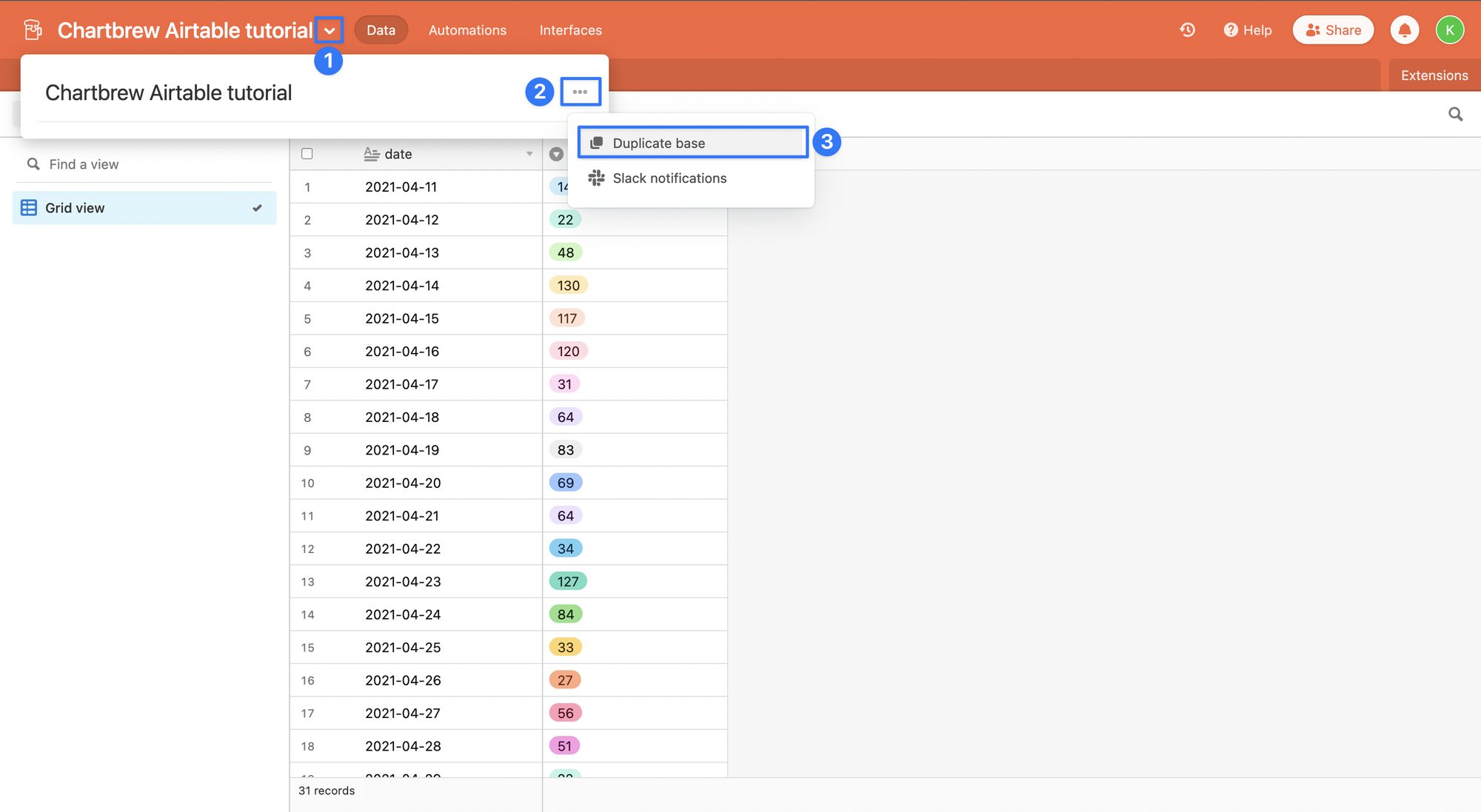 Duplicate base in Airtable for Chartbrew