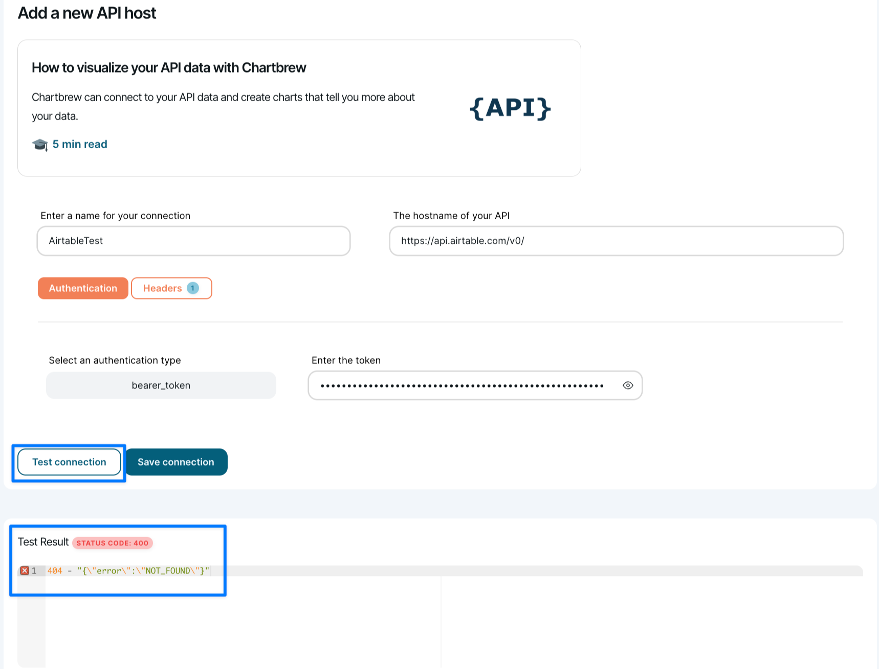 Creating an Airtable connection in Chartbrew