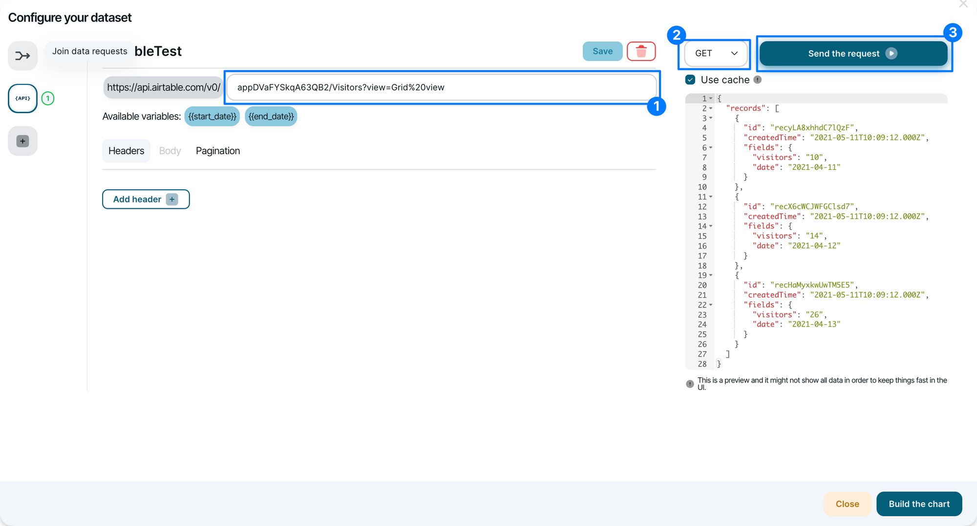 Airtable JSON data in Chartbrew