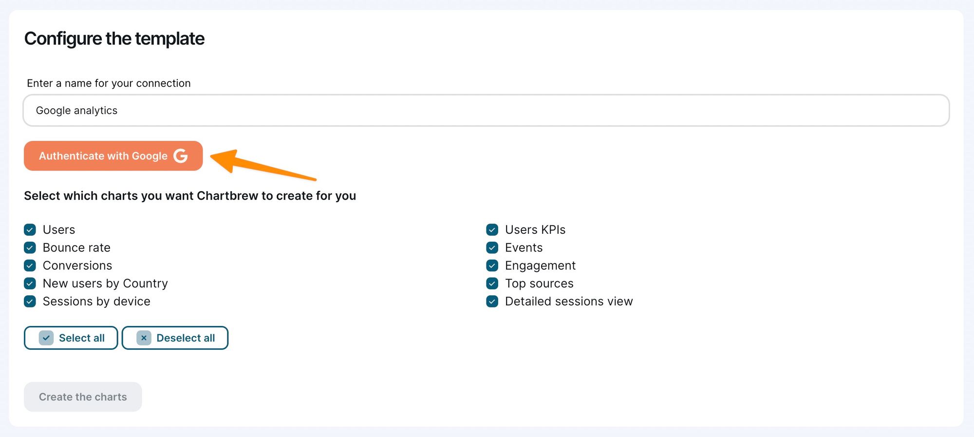 Integrate Google Analytics (GA4) with your Chartbrew dashboards