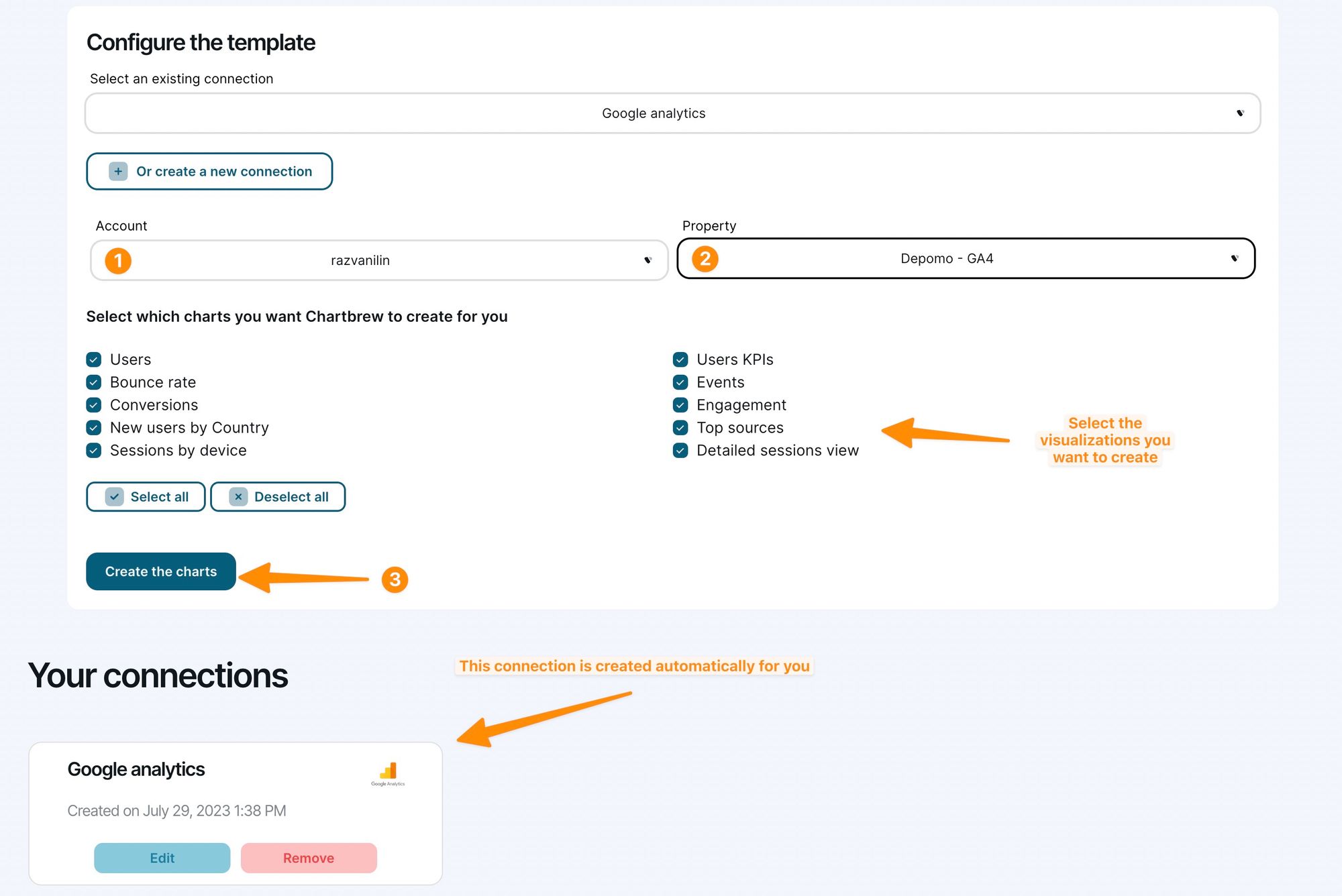 Integrate Google Analytics (GA4) with your Chartbrew dashboards