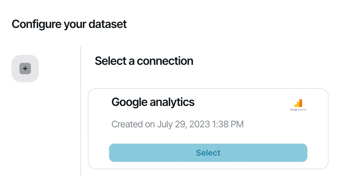 Selecting the Google Analytics connection in Chartbrew