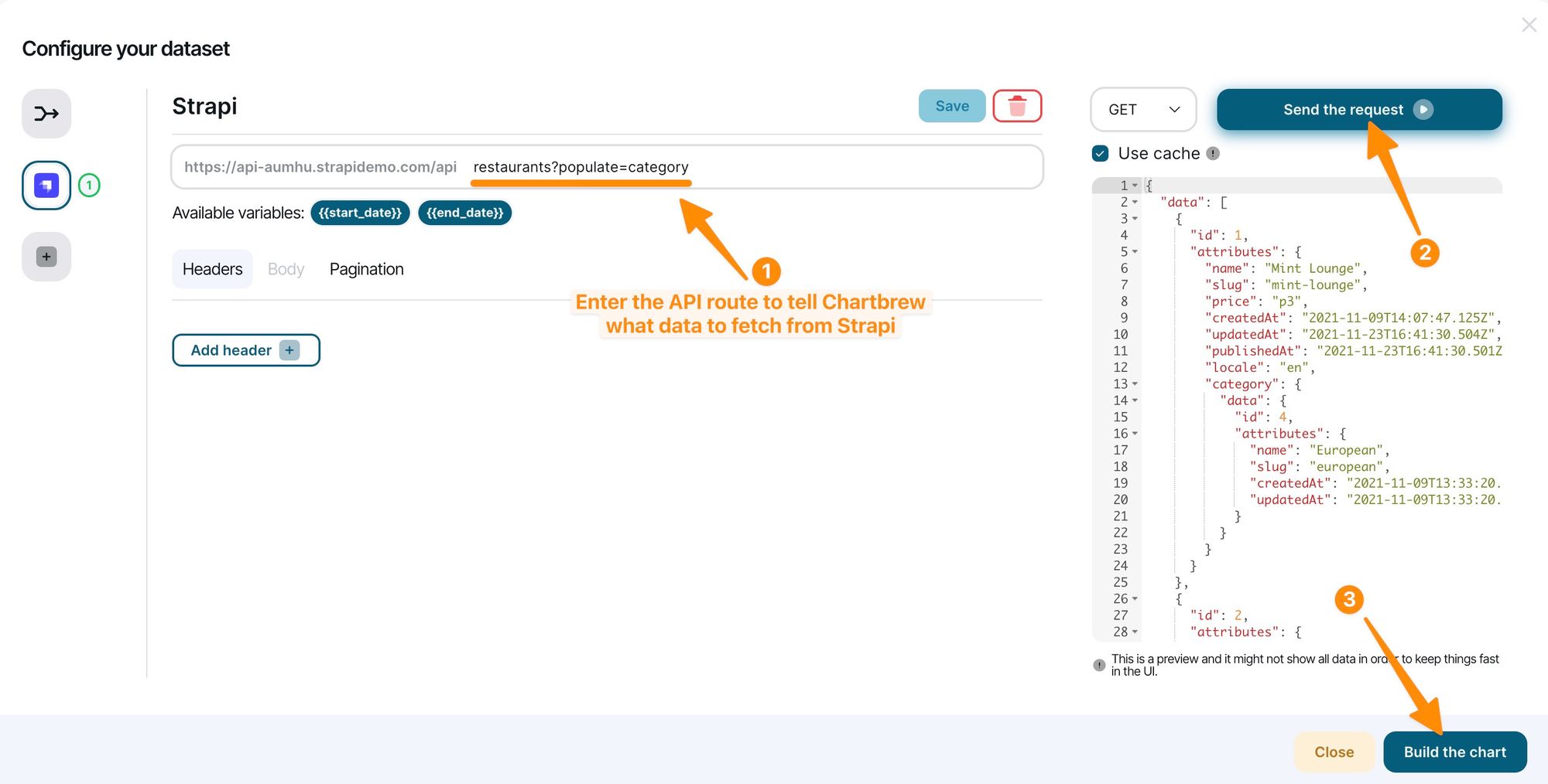 Configuring Strapi API call from Chartbrew