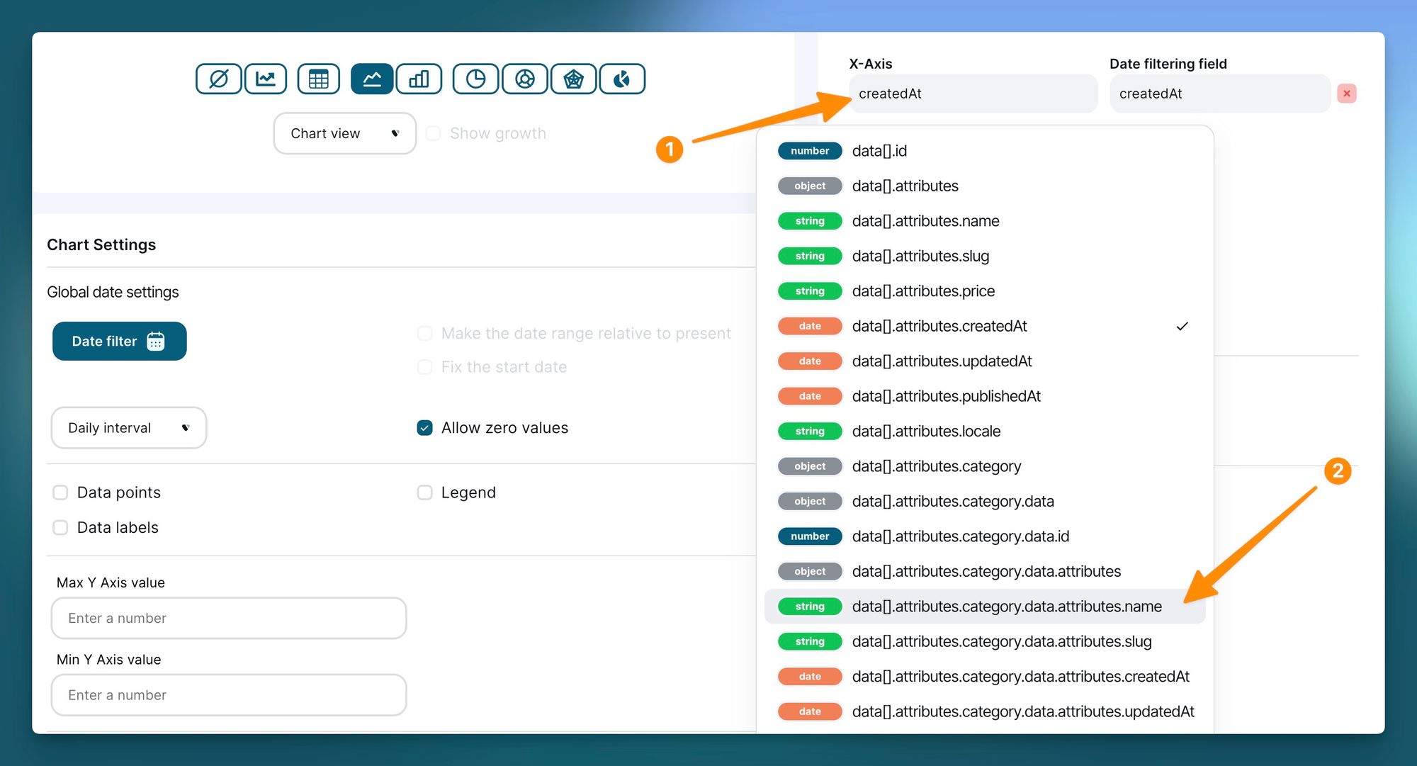 Configuring the chart axes in Chartbrew