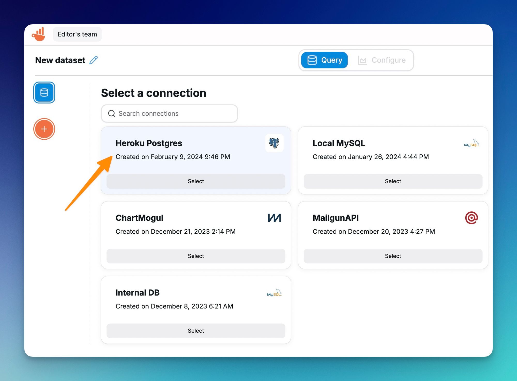 Creating a Postgres dataset in Chartbrew