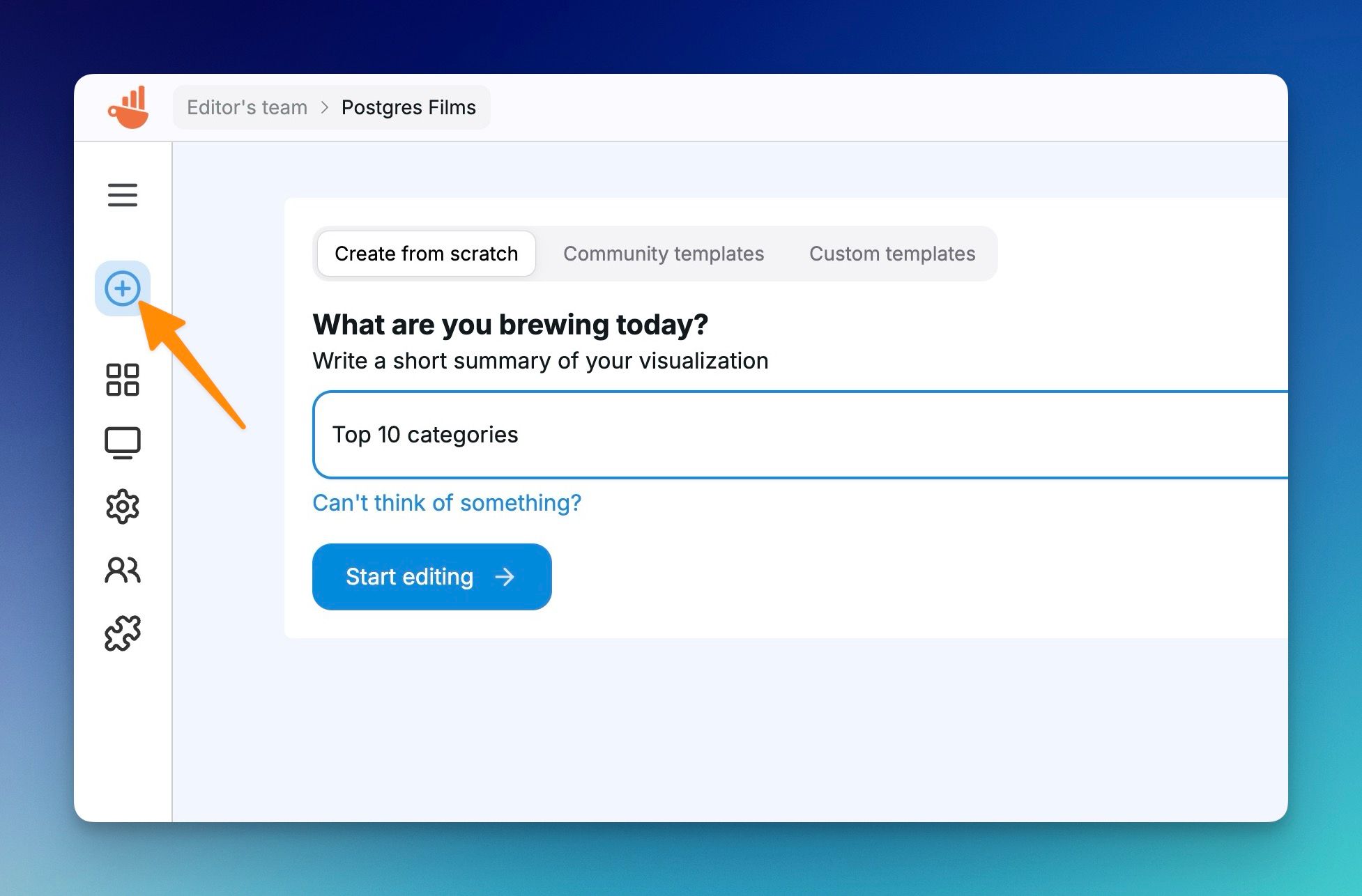 Creating a new Postgres chart in Chartbrew