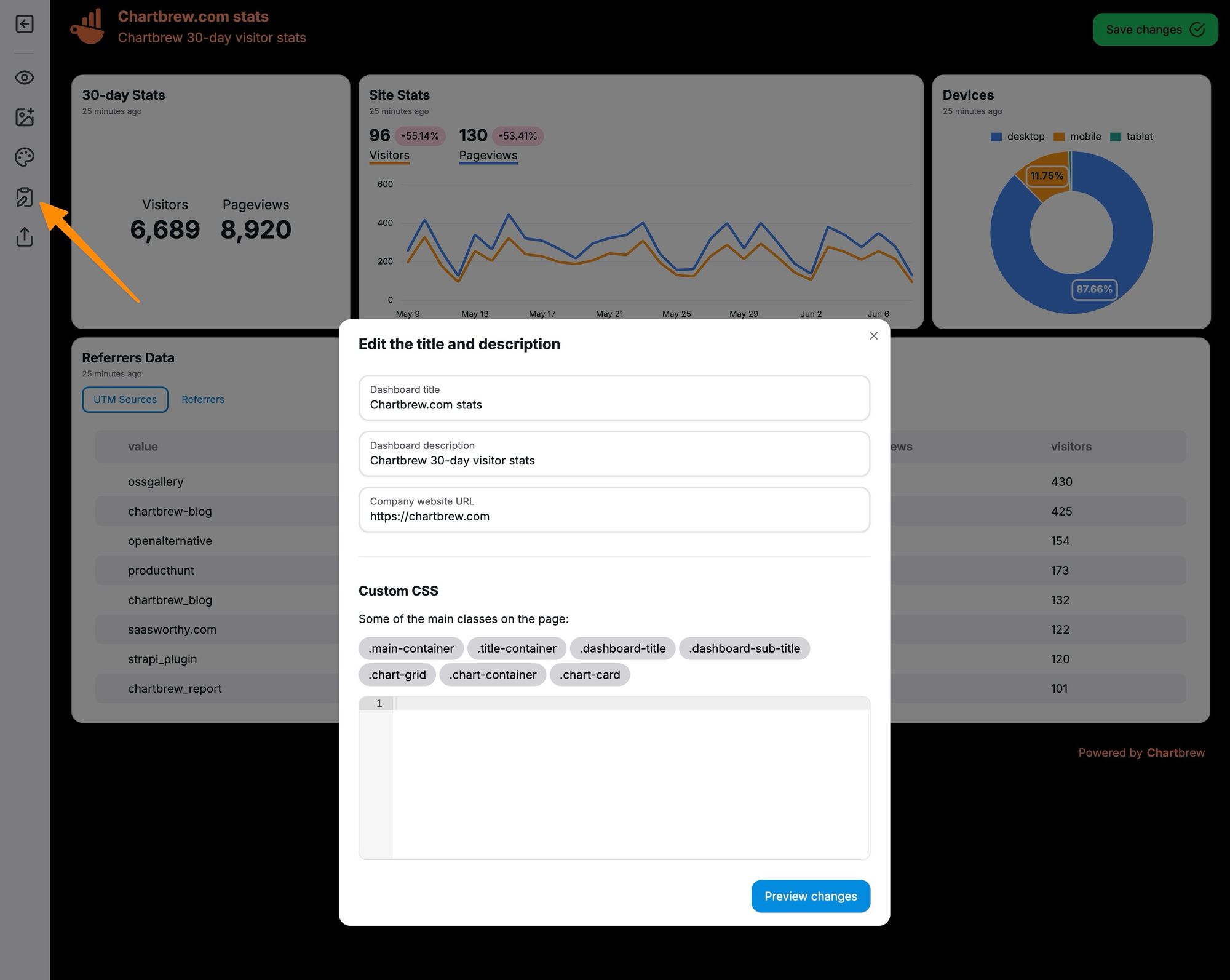 Editing a report in Chartbrew