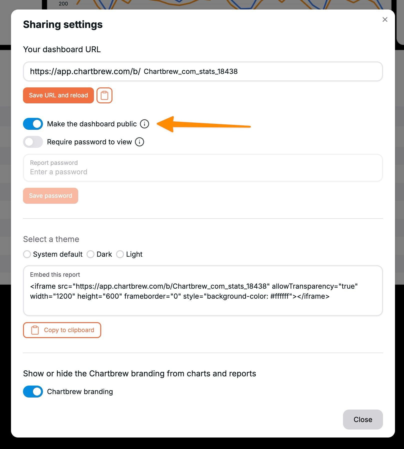 Making a public client report in Chartbrew