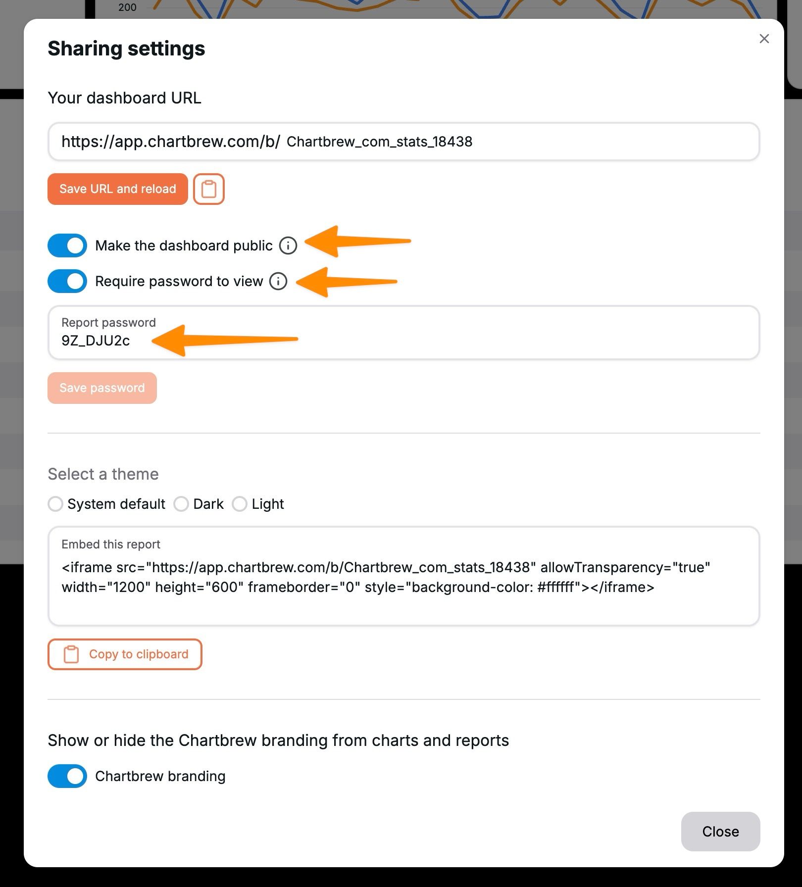 Password-protected client report in Chartbrew