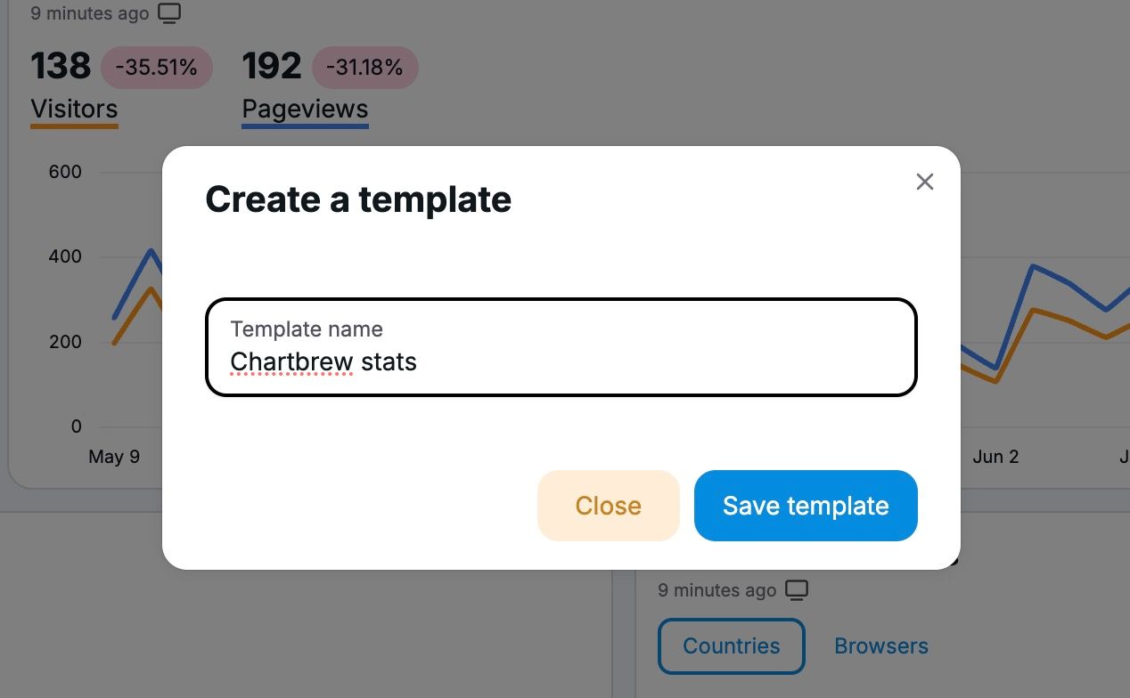 Saving a dashboard template in Chartbrew