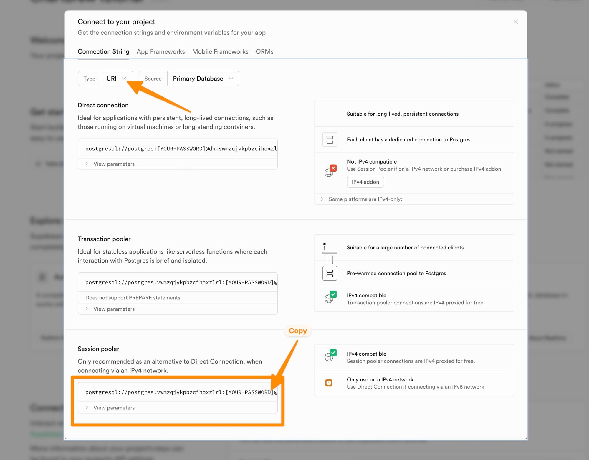 Getting the URI from Supabase to connect to Chartbrew