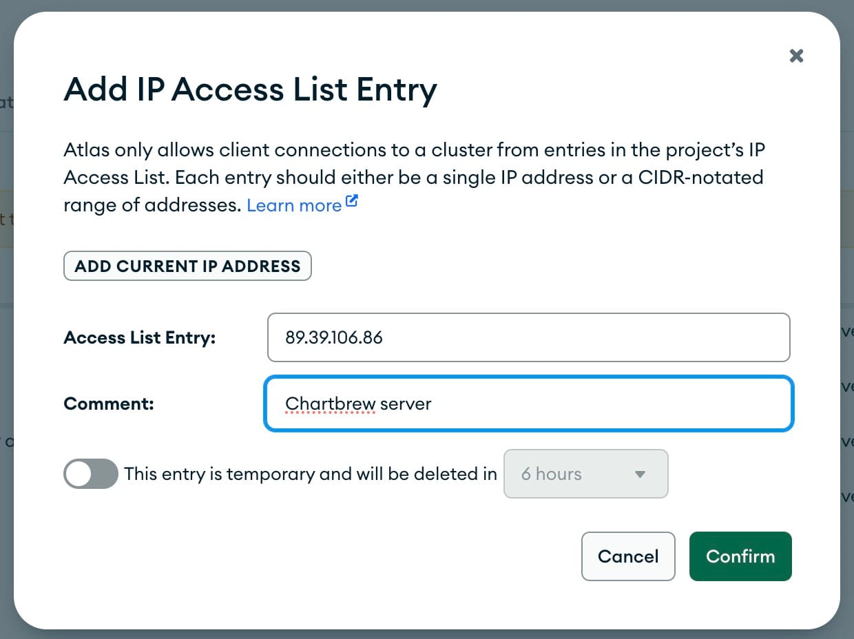 Chartbrew connecting to MongoDB Atlas